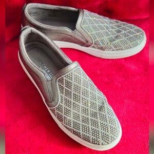 Skechers Street Goldie Diamond Darling Silver&Pewter Memory Foam Slip-On-S 6.5